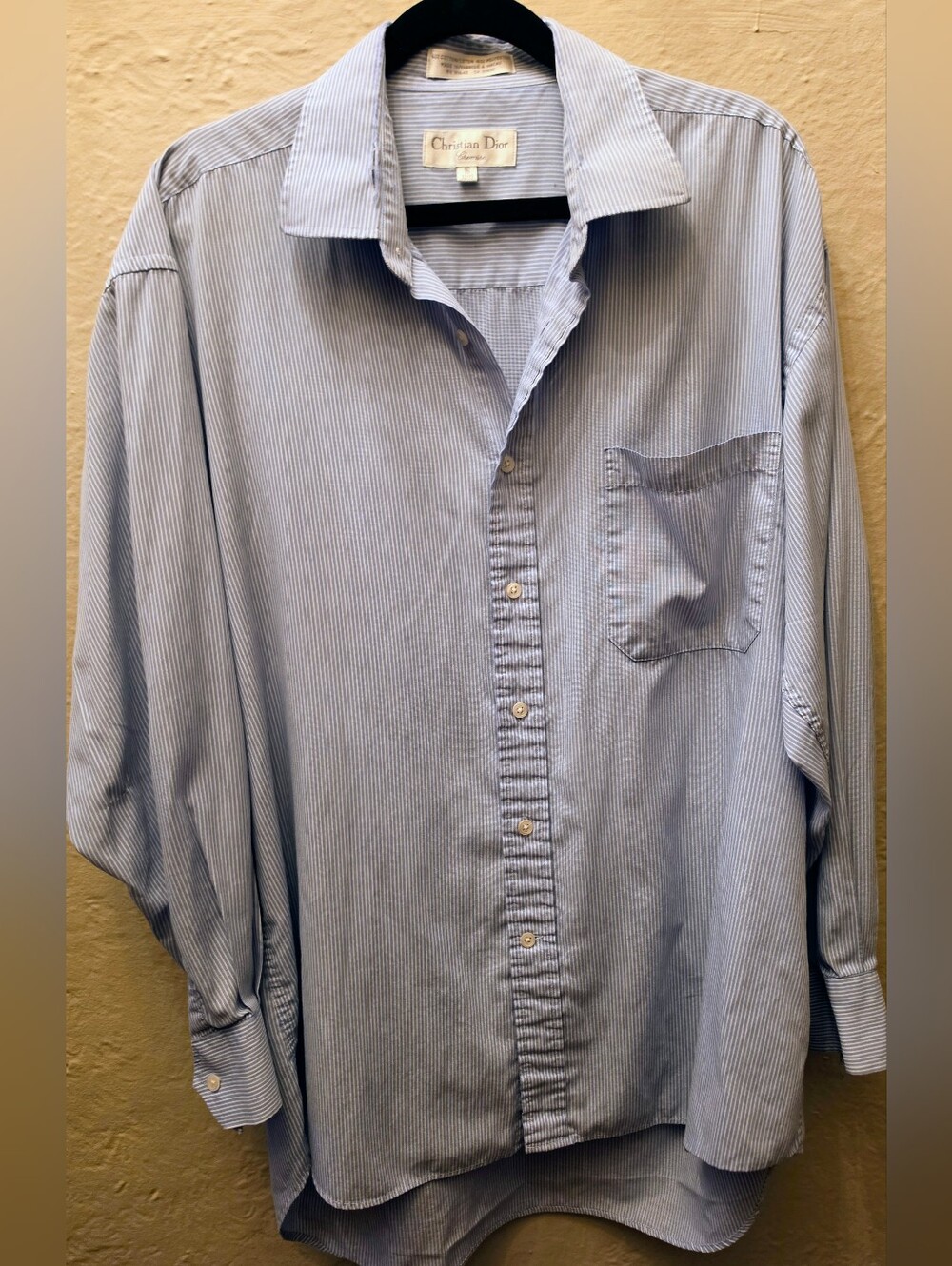 Christian Dior Chemise Blue Striped Button Down Shirt 16 32/33 Vintage